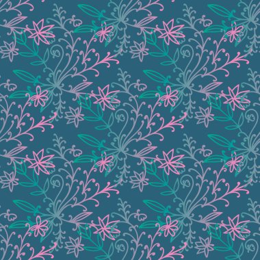 Çiçekli, dalları ve çiçekleri olan, pürüzsüz bir desen. Vektör illüstrasyonu.