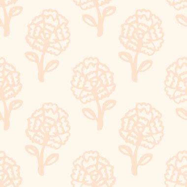 Pastel pembe ve bej renkli el çiçeksiz desen çizmiş. Bahçe çiçekleriyle soyut bir arkaplan. Vektör illüstrasyonu.