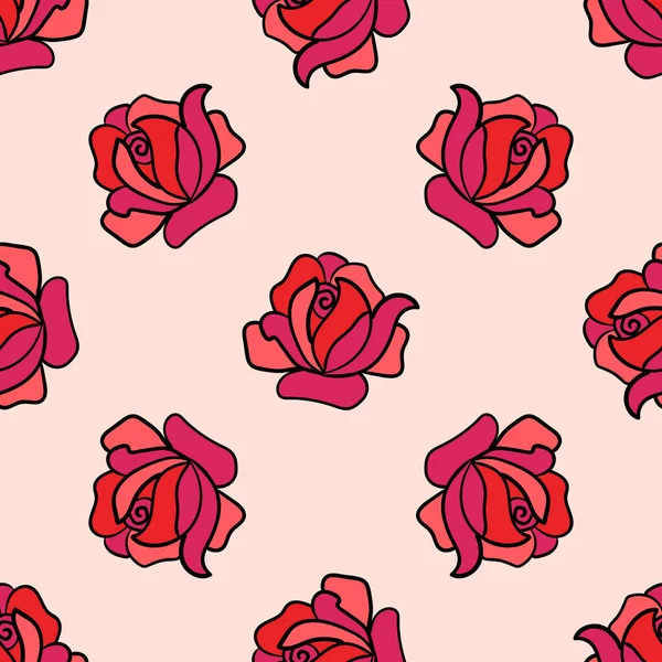 Roztomilý Kreslený Kreslený Čmáranice Růžové Bezešvé Vzor Pozadí Květinového Prvku — Stockový vektor