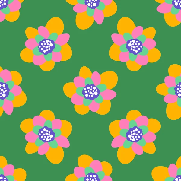 Niedliche Cartoon Tupfen Blumen Flachen Stil Mit Nahtlosem Muster Floral — Stockvektor