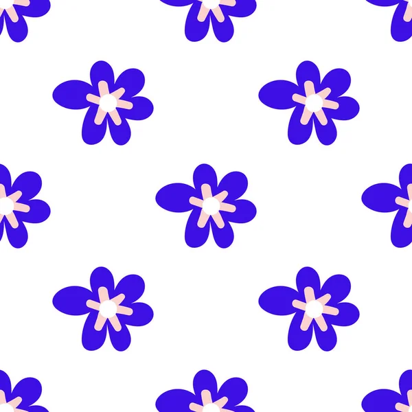 Cute Cartoon Polka Dot Flowers Flat Style Seamless Pattern Floral — Stock Vector