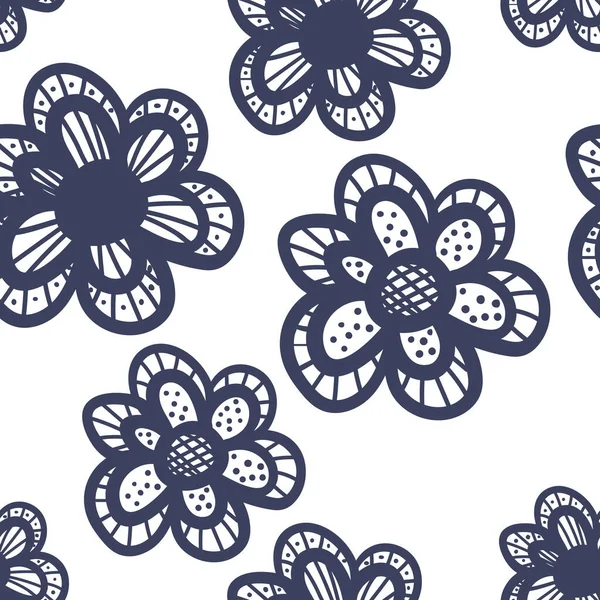 Patrón Floral Garabato Dibujado Mano Sin Costura Vectorial Fondo Flores — Vector de stock