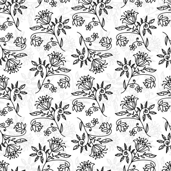 Doodle Abstrakte Florale Nahtlose Muster Mit Blumen Zweigen Und Blättern — Stockvektor