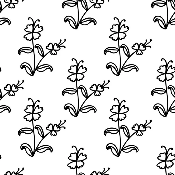 Motif Floral Sans Couture Noir Blanc Avec Des Fleurs Doodle — Image vectorielle