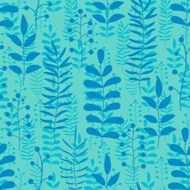 Dalları ve yaprakları olan dikişsiz çiçek deseni. Vektör illüstrasyonu.