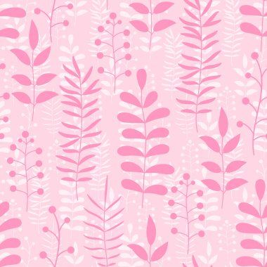 Dalları ve yaprakları olan dikişsiz çiçek deseni. Vektör illüstrasyonu.