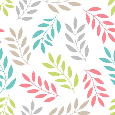 Dalları ve yaprakları olan dikişsiz çiçek deseni. Vektör illüstrasyonu.