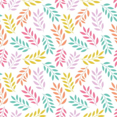 Dalları ve yaprakları olan dikişsiz çiçek deseni. Vektör illüstrasyonu.