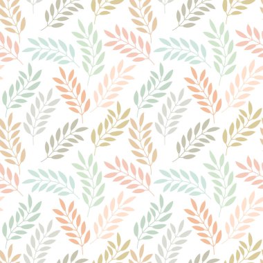 Dalları ve yaprakları olan dikişsiz çiçek deseni. Vektör illüstrasyonu.