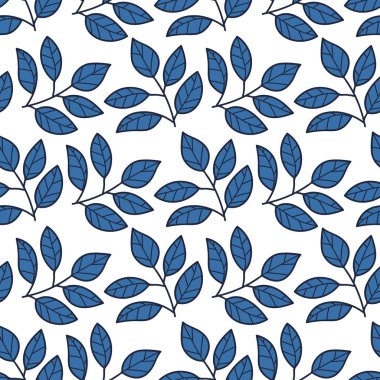 Dalları ve yaprakları olan dikişsiz çiçek deseni. Vektör illüstrasyonu.