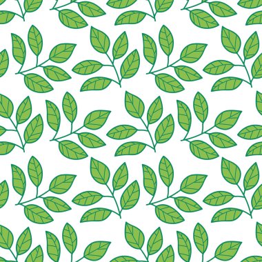 Dalları ve yaprakları olan dikişsiz çiçek deseni. Vektör illüstrasyonu.