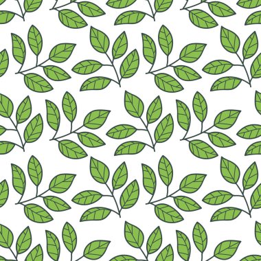 Dalları ve yaprakları olan dikişsiz çiçek deseni. Vektör illüstrasyonu.