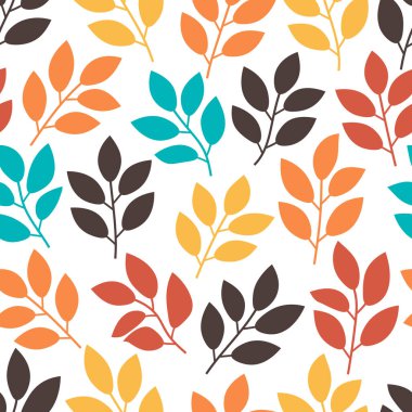 Dalları ve yaprakları olan dikişsiz çiçek deseni. Vektör illüstrasyonu.