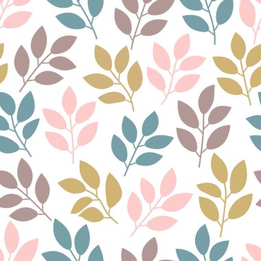 Dalları ve yaprakları olan dikişsiz çiçek deseni. Vektör illüstrasyonu.