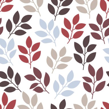 Dalları ve yaprakları olan dikişsiz çiçek deseni. Vektör illüstrasyonu.