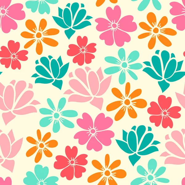 Seamless Pattern Colorful Hand Drawn Flowers Succulent Floral Ornament Background — Stock Vector