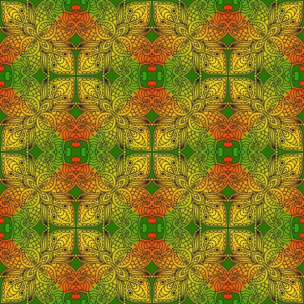 Абстрактні Квіткові Каракули Безшовні Фентезійська Індійська Плитка Квітка Листок Мозаїка — стоковий вектор
