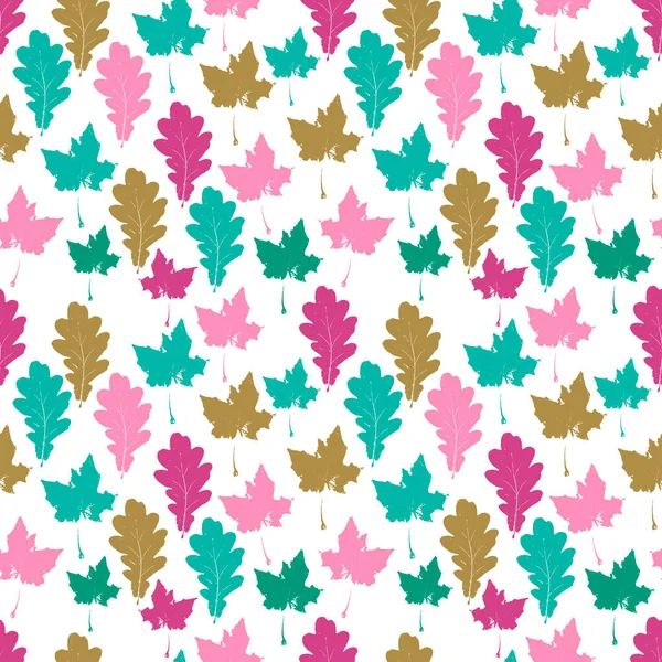 Květinový Podzimní Bezešvý Vzor Barevnými Javory Duby Listů Bílé Javor — Stockový vektor