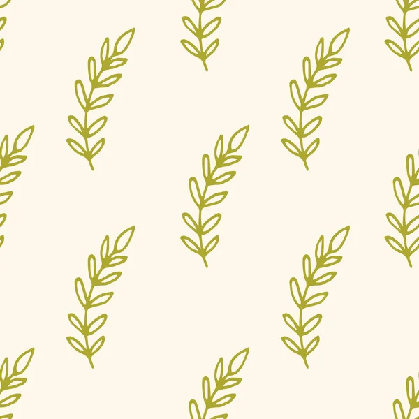 Симпатичный Цветочный Бесшовный Узор Тонкой Линией Зеленых Каракулей Ветвей Листьев — стоковый вектор