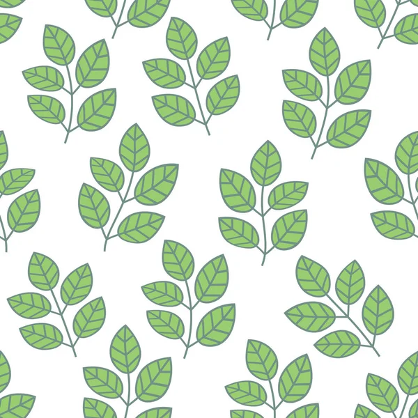 Groen Blad Naadloos Patroon Bloemen Achtergrond Met Takken Bladeren Vectorillustratie — Stockvector