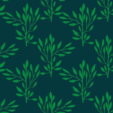 Dalları ve yaprakları olan dikişsiz çiçek deseni. Vektör illüstrasyonu.