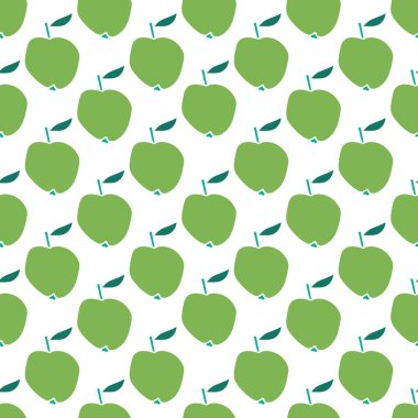 Beyaz arka planda çizgi film elmaları. Kusursuz meyve deseni. 