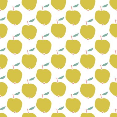 Beyaz arka planda çizgi film elmaları. Kusursuz meyve deseni. 