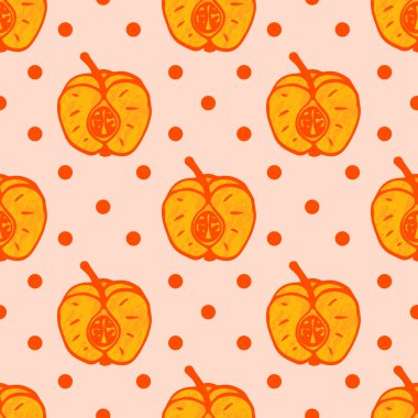 Noktalı renksiz elma deseni. Meyve arka planı. Vektör illüstrasyonu.