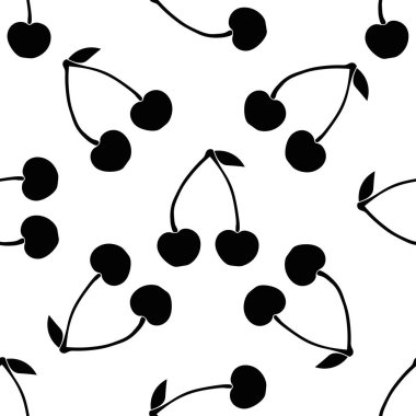 Beyaz zemin üzerinde çift kiraz ve yaprak ile kusursuz desen.