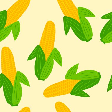 Sebzeler dikişsiz desen. Yapraklı mısır. Vektör illüstrasyonu.  