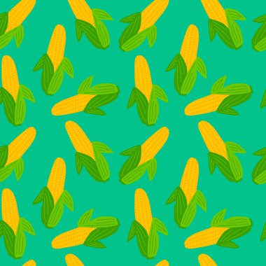 Sebzeler dikişsiz desen. Yapraklı mısır. Vektör illüstrasyonu.  