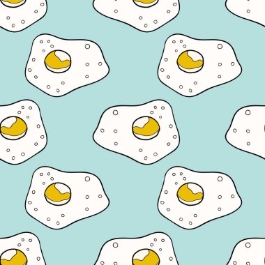 Karikatür karalamalı yumurta pürüzsüz desen. Yemek arkaplanı. Vektör illüstrasyonu. 