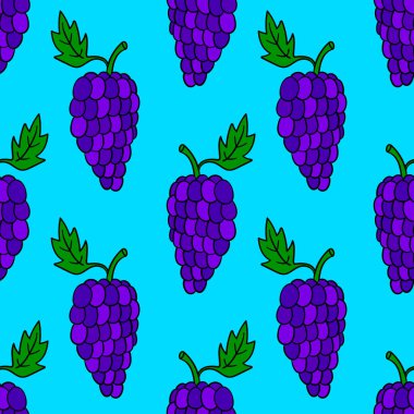 Çizgi filmlerdeki gibi kusursuz çizilmiş doğrusal üzümler. Meyve arkaplanı. Vektör illüstrasyonu. 