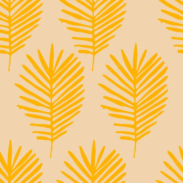 热带背景 黄色手绘棕榈叶米色 热带无缝图案 — 图库矢量图片