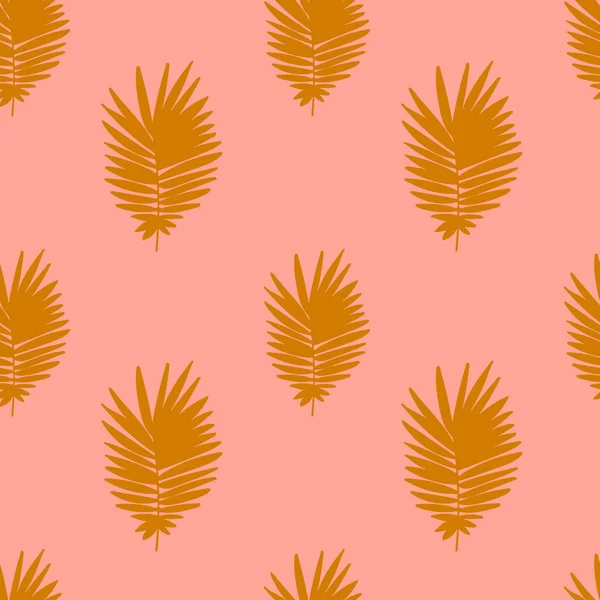 Fondo Tropical Con Hojas Palma Doradas Dibujadas Mano Sobre Rosa — Archivo Imágenes Vectoriales