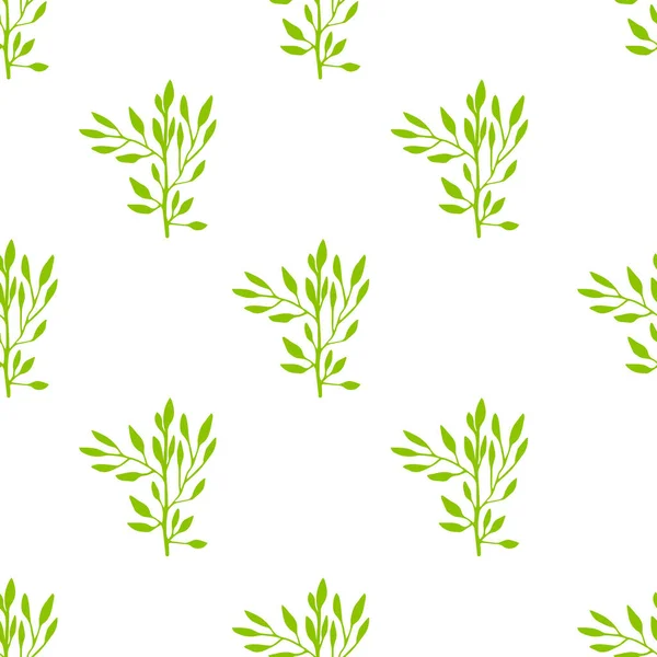 Квітковий Безшовний Візерунок Гілками Листям Мультяшна Зелена Флора Цифровий Друк — стоковий вектор