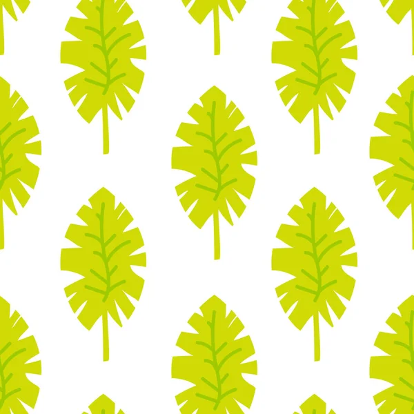 Fundo Tropical Verde Com Bonito Desenhos Animados Folhas Palma Branco —  Vetores de Stock