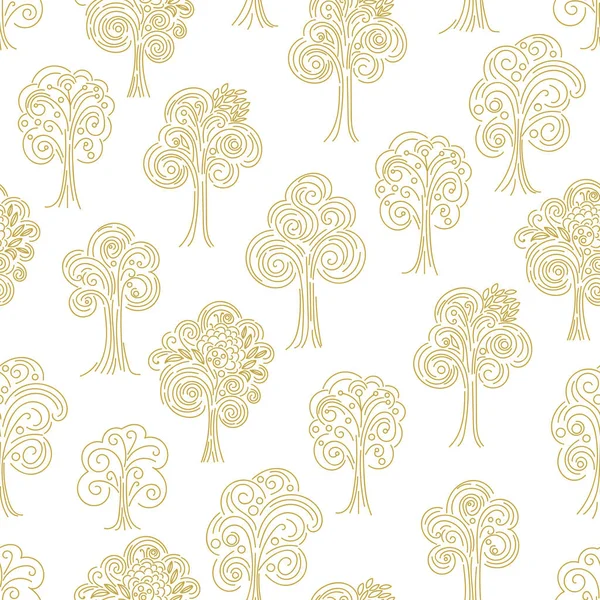 Doodle Thin Line Forest Seamless Pattern Vector Illustration — Stock Vector
