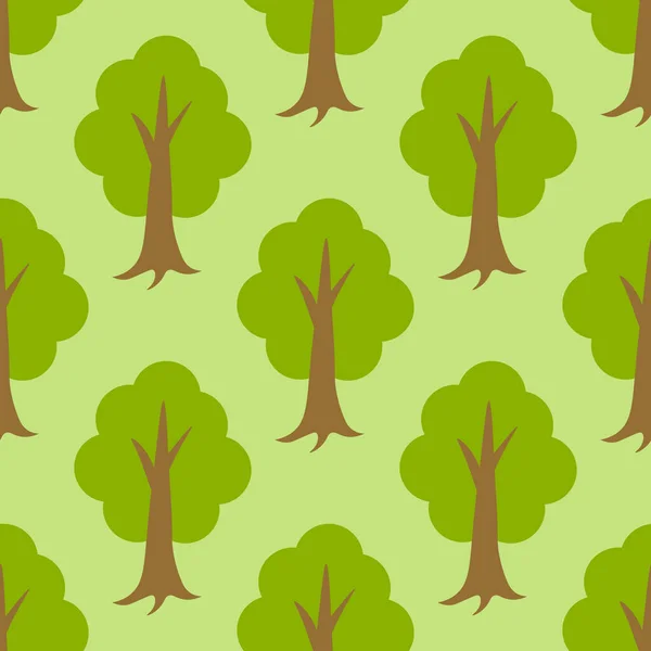 Милий Лісовий Безшовний Візерунок Мультяшними Літніми Деревами Плоскому Стилі Вудлендський — стоковий вектор