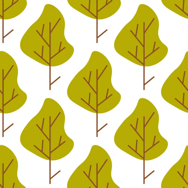 Χαριτωμένο Δάσος Απρόσκοπτη Μοτίβο Κινούμενα Σχέδια Καλοκαιρινά Δέντρα Επίπεδο Στυλ — Διανυσματικό Αρχείο