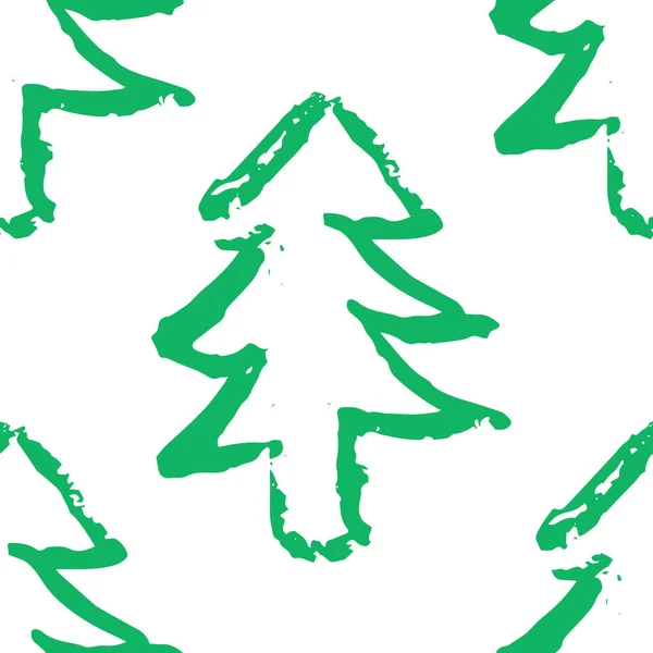 Grunge Verde Abeto Patrón Inconsútil Bosque Fondo Del Árbol Navidad — Vector de stock