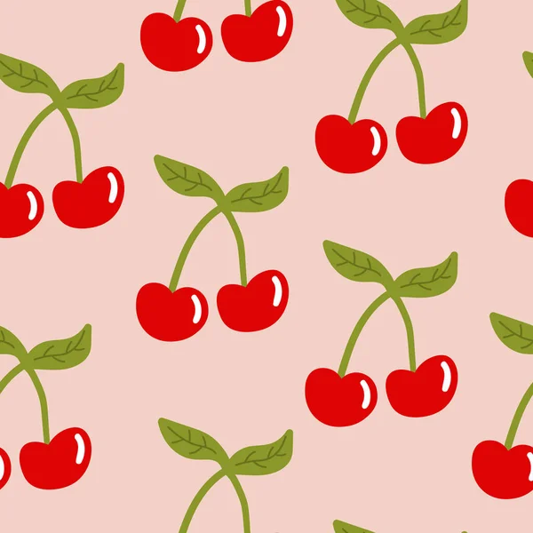 Rajzfilm Cseresznye Zökkenőmentes Minta Gyümölcs Háttér Csomagoló Papír Textil Borító — Stock Vector