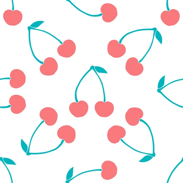 Nahtloses Muster Mit Doppelter Kirsche Und Blatt Auf Weißem Hintergrund — Stockvektor