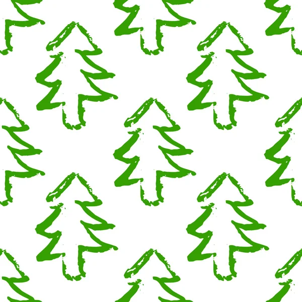 緑のグランジトウヒの森のシームレスなパターン クリスマスツリーの背景 ベクターイラスト — ストックベクタ
