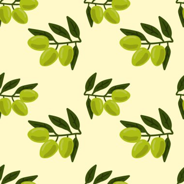 Böğürtlenli ve dikişsiz yapraklı yeşil zeytin dalı. Sebze arka planı. Vektör illüstrasyonu.  