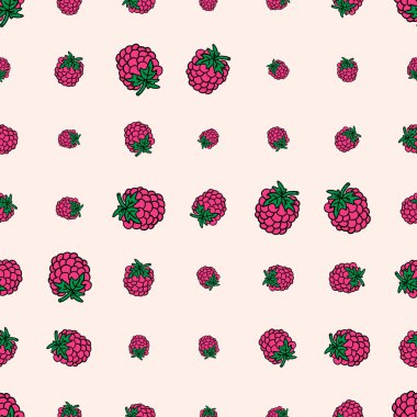 Pembe arka planda karikatür karalaması doğrusal ahududu ile yarım ton pürüzsüz desen. Vektör illüstrasyonu. 