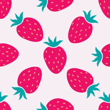 Çizgi film kırmızı çilekli kusursuz desen. Meyve arkaplanı.