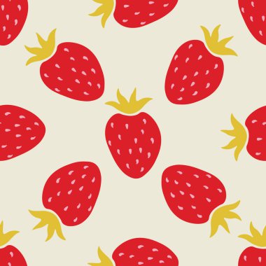 Çizgi film kırmızı çilekli kusursuz desen. Meyve arkaplanı.