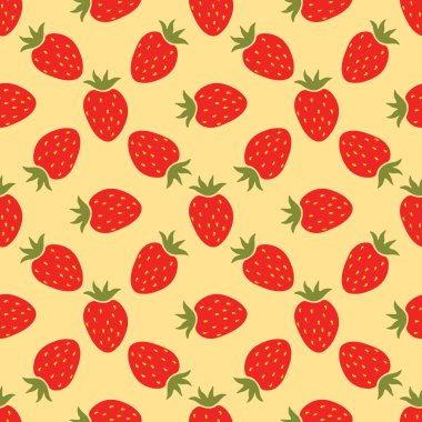 Çizgi film kırmızı çilekli kusursuz desen. Meyve arkaplanı.