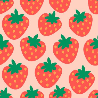 Güzel bir çizgi film, dikişsiz çilek deseni. Vektör illüstrasyonu.